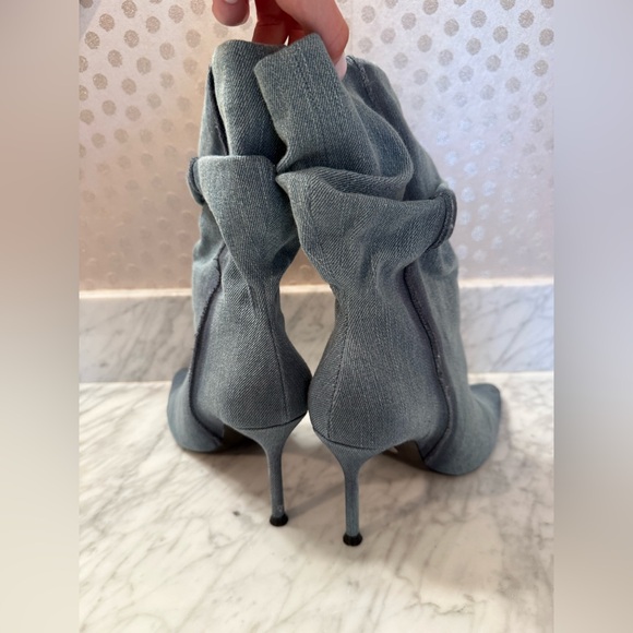 ZARA Blue Denim Slouchy Ankle Boots Stiletto Heel Pointed Toe Size 38 / 8 - Picture 7 of 9